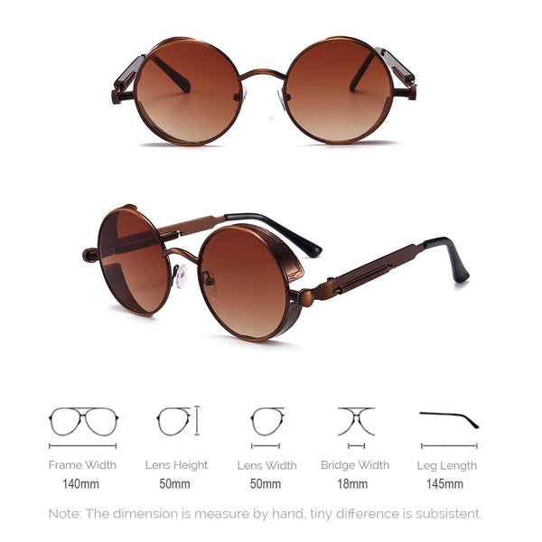 Vintage Red Lens Round Steampunk Metal Sunglasses