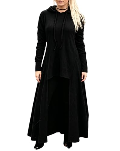 JMSUN Women Sweater Dress Hooded Costume High Low Drop Shoulder Longline Gothic Pullover Outfit