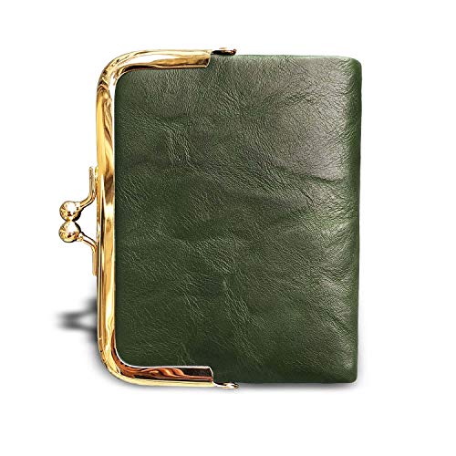 Womens Small RFID Compact Bifold Wallet — Vintage Kiss-Lock Coin Purse