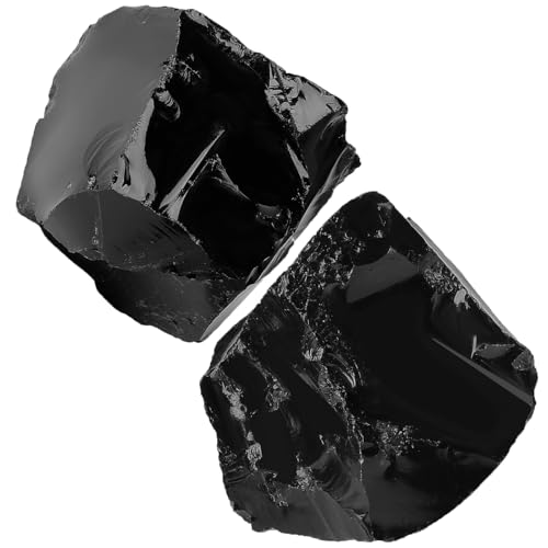 2Pcs Black Obsidian Crystals 1.8-2.2" Large Raw Stones Rocks