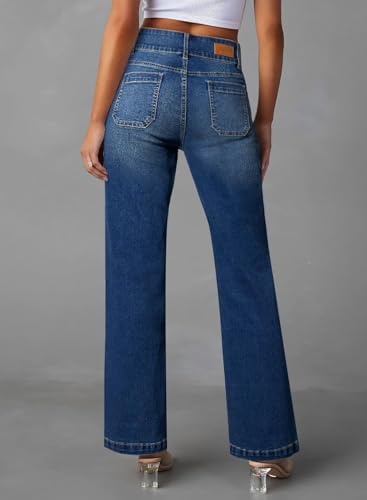 Sidefeel Women's Wide Leg Jeans High Waisted Tummy Control Stretchy
