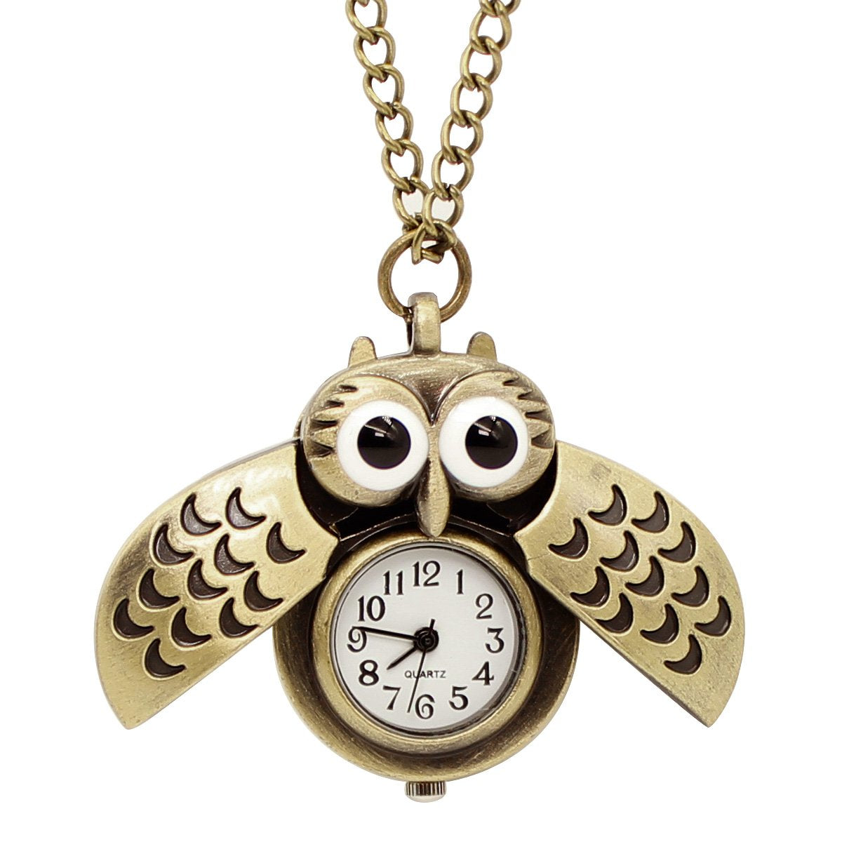 Vintage Cute Flying Owl Pocket Watch, Long Chain Sweater Pendant Neckl