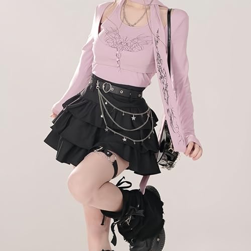 Women Gothic Lolita Mini Skirt Harajuku Y2K Short Skirt Layered Ruffled High Waist A-Line Skirts for Teens