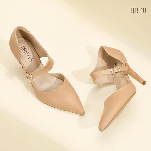 IDIFU Women's High Stiletto Heels Pumps Pointed Toe Heels Closed Toe Pumps with Elegant Metal Buckle Comfortable Office Wedding Dressy Shoes