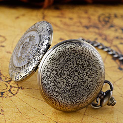 Large Decorative Flower Pattern White Roman Numeral Scale Quartz Pocke