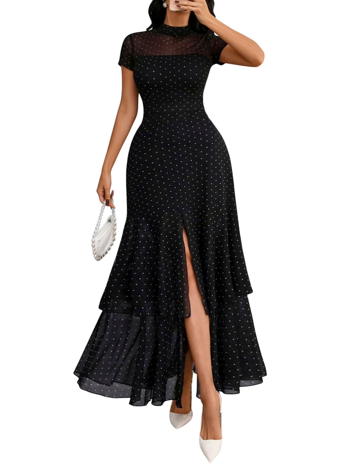 GothDark Women's Summer Mesh Ruffle Polka Dot Party Wedding Guest Dresses