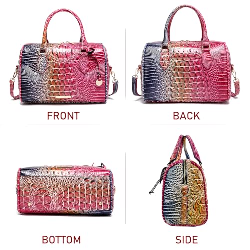 Crocodile-Embossed Top-Handle Shoulder Purse