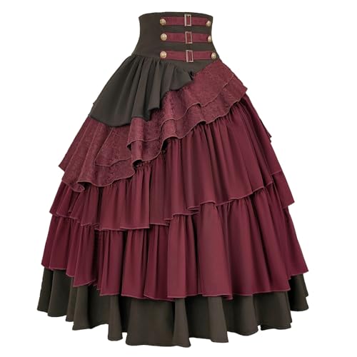 Women's Steampunk Skirt Gothic High Waisted Ruffle Pirate Skirt