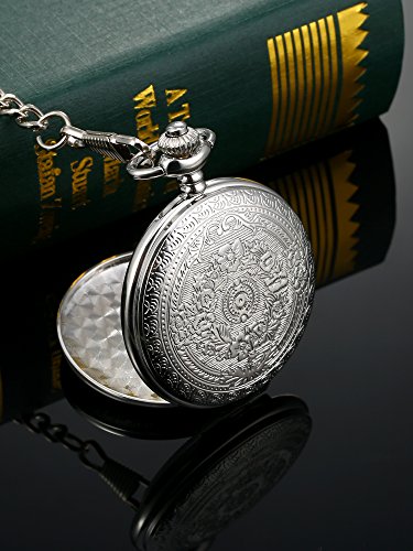 Men's Quartz Pocket Watch with Black Dial and Chain
