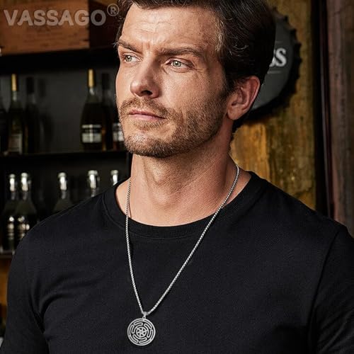 VASSAGO Wheel of Hecate Necklace Stainless Steel Triple Moon Goddess Hekate Strophalos Pendant Pagan Wicca Amulet Jewelry for Women Men