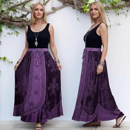 Agan Summer Long Skirts for Women, Boho Embroidered Rayon Velvet Maxi Skirt Secondary image