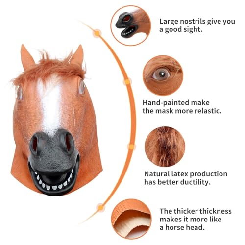 CreepyParty Horse Mask, Animal Costume for Halloween Party