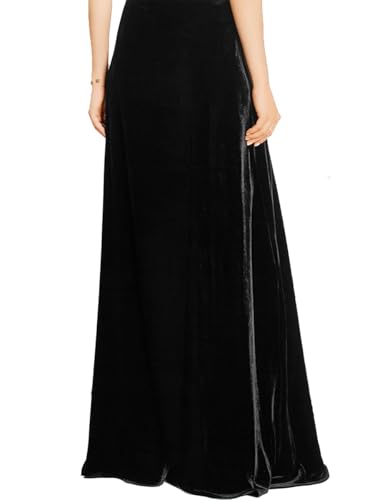 Women's Floor Length High Waist Evening Party Flowy Velvet Maxi Skirt