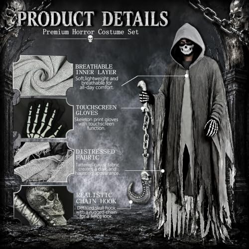 Grim Reaper Costume Set Unisex Halloween Hooded Cape Cosplay Ghost Cloak