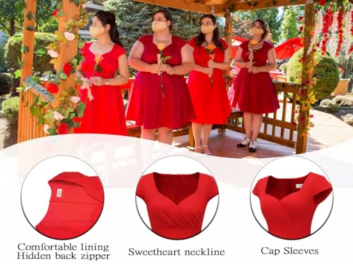 Women's Cap Sleeve 1950s Retro Vintage Cocktail Swing Dresses with Pocket