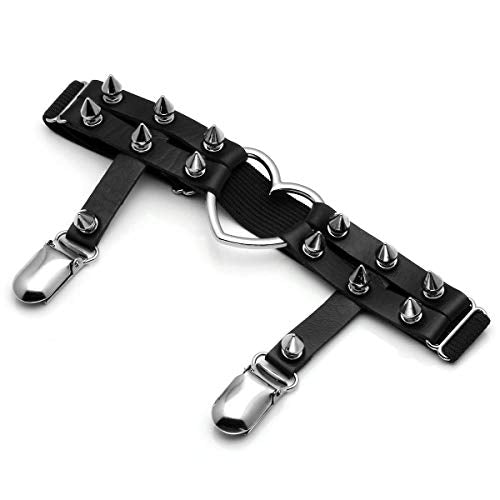 Eigso Steampunk Gothic Garter Belts Leg Rings Heart Love with Rivet Studded Elastic Band Adjustable