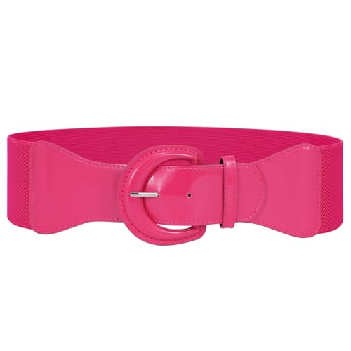 JASGOOD Women Wide Elastic Belts Vintage Chunky Buckle Patent Leather Belt