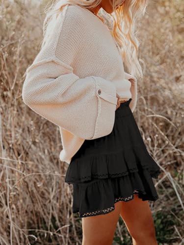 Flowy Shorts for Women Casual Boho Ruffle Tiered Skorts High Waist Mini Skirts Golf Tennis Crochet Shorts
