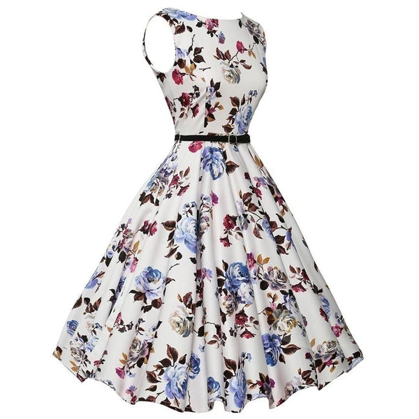 Summer Vestidos Dress Clothing Floral Robe Swing Casual Rockabilly Dresses