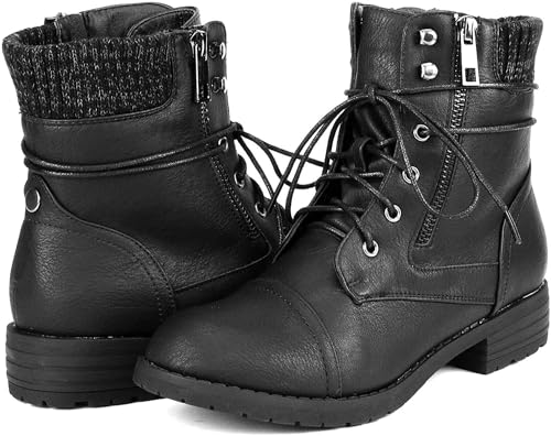 DREAM PAIRS Women's Lace Up Combat boots Ankle Booties