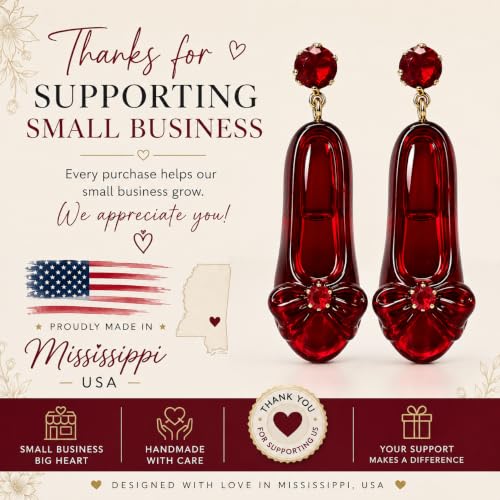 Cute Pair of Ruby Slipper Drop and Dangle Earrings for Women. Wonderful Wizard Oz Themed