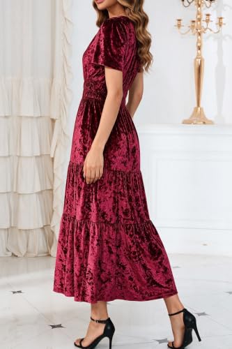 R.Vivimos Womens Fall Winter Velvet Elastic Waist Maxi Dress