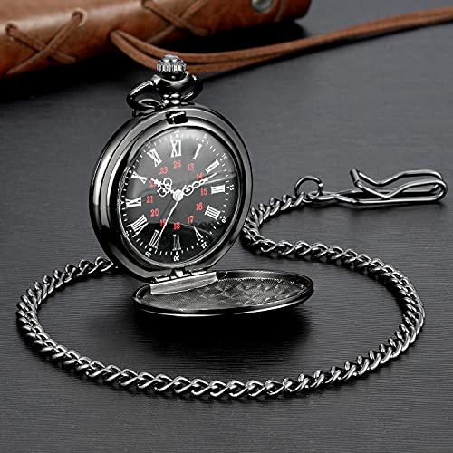 Vintage Roman Numeral Quartz Pocket Watch with Chain