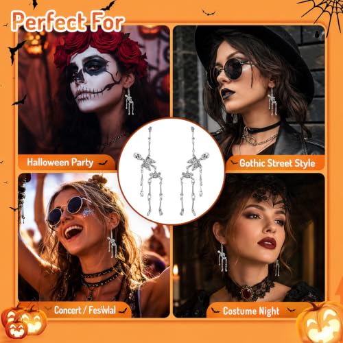 Gothic Skeleton Earrings for Women, Articulated Silver Skull Dangle Jewelry