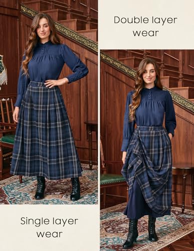 Scarlet Darkness Plaid Skirts for Women High Waist Layered Long Skirt