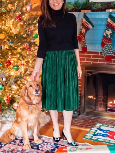 Women Velvet Midi Skirt Elastic A-Line Swing Skirts Christmas Wedding Formal Holiday Wear Fall Winter Outfits