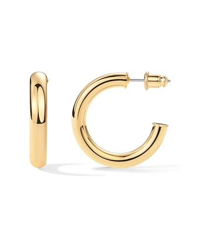 PAVOI Chunky Hoop Earrings for Women, 14K Gold Plated, Yellow Gold, Size 30 Main image