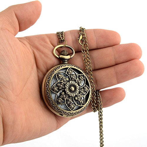 Antique Bronze Retro Hollow Rose Flowers Openwork Quartz Pocket Watch