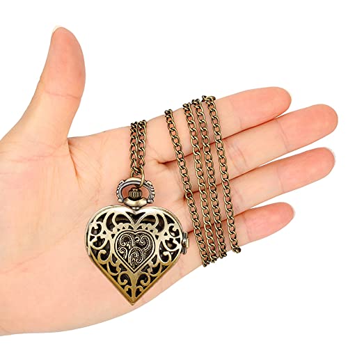 Heart-Shaped Analog Pocket Watch Necklace