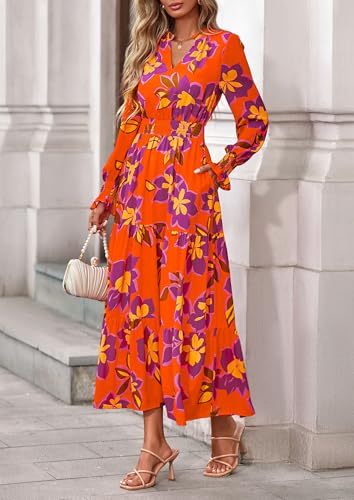 PRETTYGARDEN Women's Floral Maxi Dress Fall A Line Wedding Guest Dresses