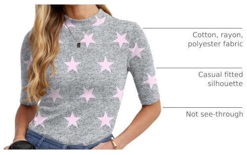 PrinStory Womens Tops Mock Neck Short Sleeve T Shirts Dressy Casual Ribbed Knit Slim Fit Summer Business Going Out Tops 2026