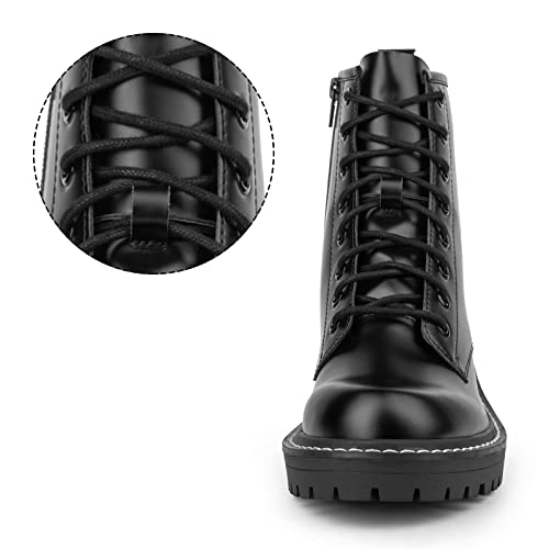 ICHIGO Women’s Ankle Booties 8-Eye Side Zipper Lace-up Combat Boots