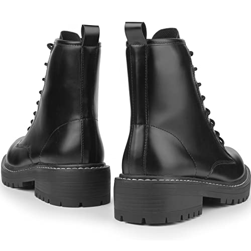 ICHIGO Women’s Ankle Booties 8-Eye Side Zipper Lace-up Combat Boots