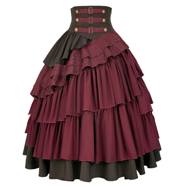 Women's Steampunk Skirt Gothic High Waisted Ruffle Pirate Skirt