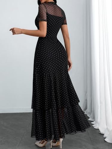 GothDark Women's Summer Mesh Ruffle Polka Dot Party Wedding Guest Dresses