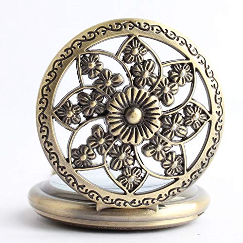 Antique Bronze Retro Hollow Rose Flowers Openwork Quartz Pocket Watch