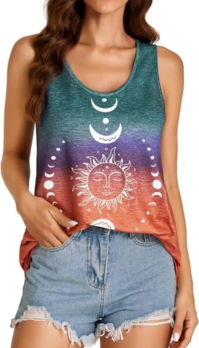 Womens Tank Tops Summer Racerback Graphic Tanks Beach Vacation Tops Loose Running Athletic Sleeveless Shirt Cami