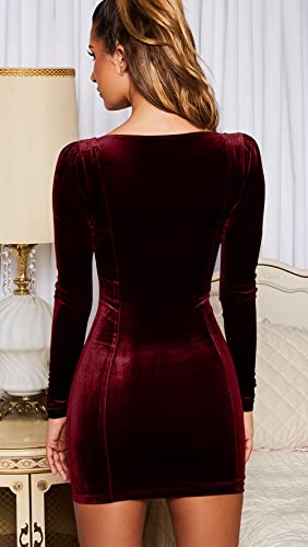 GOBLES Women's Velvet Long Sleeve Square Neck Bodycon Mini Dress Secondary image