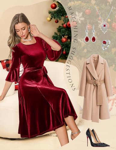 HomRain Long Sleeve Midi Velvet Dress for Women Vintage Christmas Dresses Secondary image