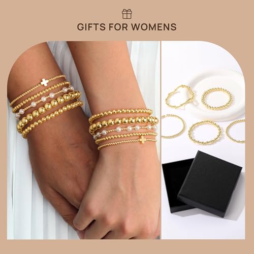 Yoosteel Gold Beaded Bracelets for Women Teen Girls, Gold Plated Jewelry