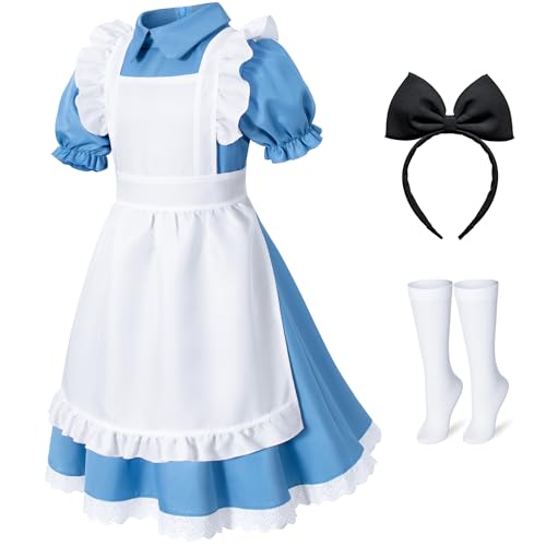 Irtysh Girl Blue Dress White Apron Halloween Cosplay Costume With Bow Hair Band Stockings Set Main image