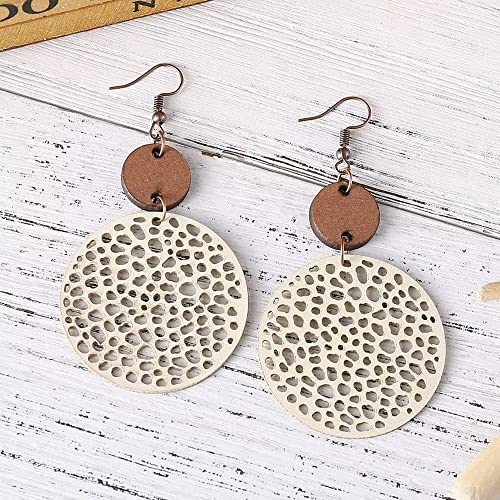 Wooden Geometric Hollow-Out Circle Statement Earrings