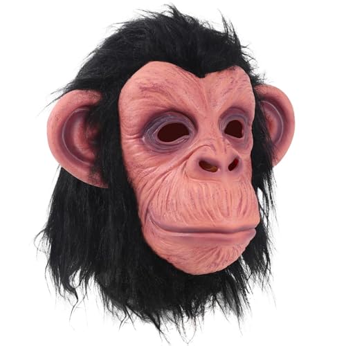 Monkey Mask Latex Full Head Animal Black Chimp Mask for Halloween Costume Party, Large