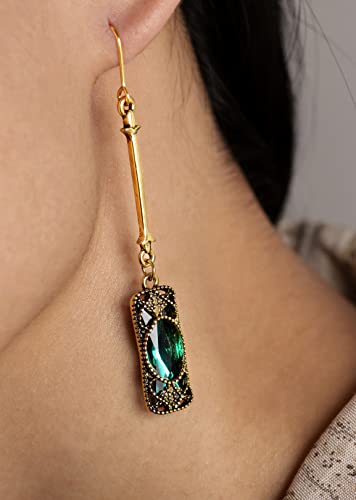 Vintage Green Stone Created Emerald Dangle Drop Earrings for Women