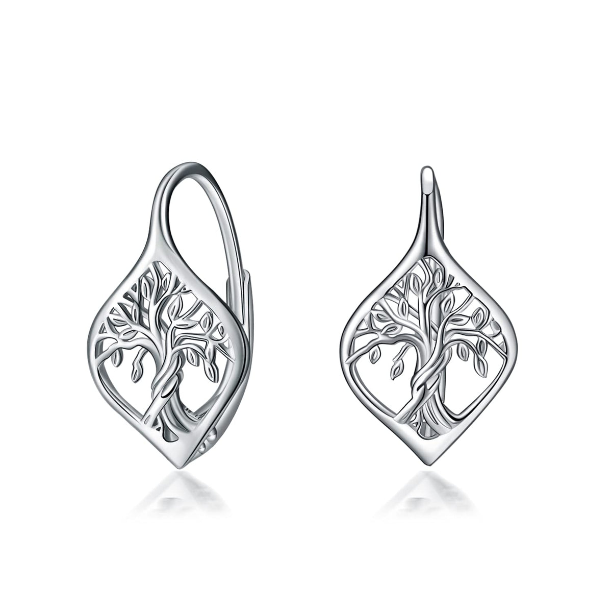 925 Sterling Silver Tree of Life Hoop Earrings