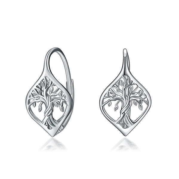 925 Sterling Silver Tree of Life Hoop Earrings